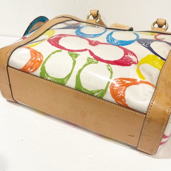 COACH Ltd Ed PVC MULTICOLOR SIGNATURE TSCRIBBLE C VACHETTA LEATHER BOXY TOTE BAG - Picture 3 of 7